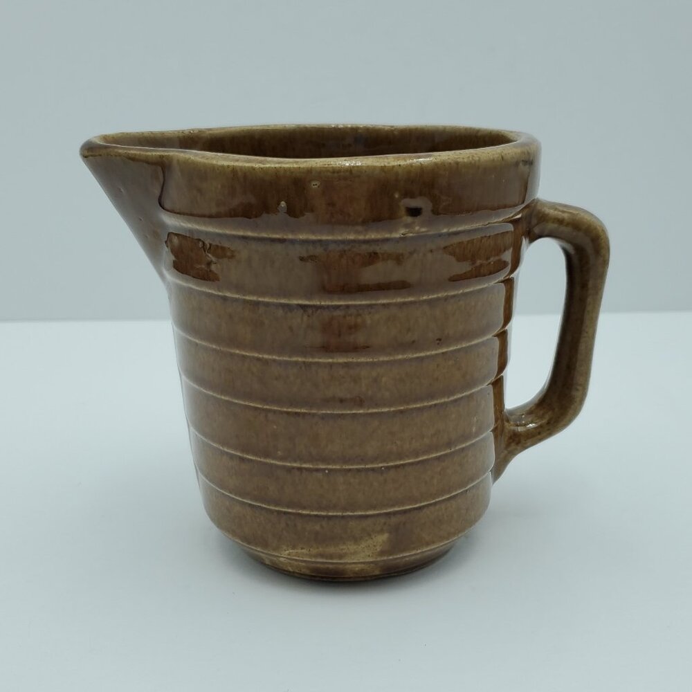 Monmouth Pottery Brown Glaze Ribbed Pitcher Creamer Gravy Sauce Server Vase